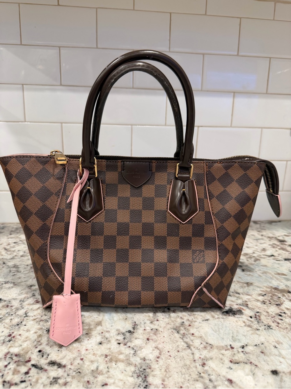 Louis Vuitton Damier Ebene Satchel with Pink Tag - Picture 8 of 16